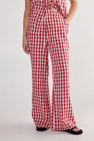 Red Gingham Wide Leg Pants