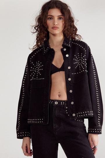 Western Studded Denim Jacket black