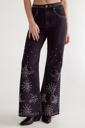 Western Studded Flare Jean black