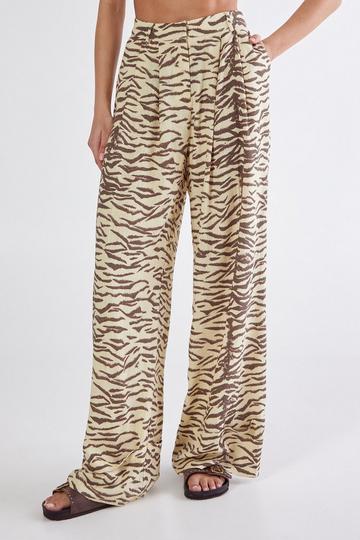 Zebra Print Linen Tailored Trousers butter