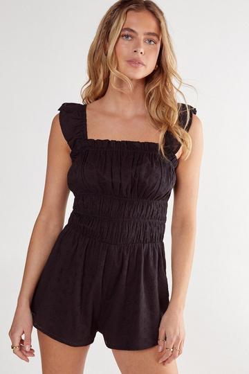 Black Broderie Ruched Ruffle Romper