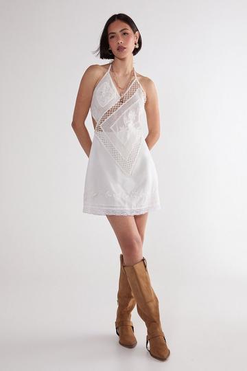 Cotton Embroidered Crochet Mix Layered Mini Dress white