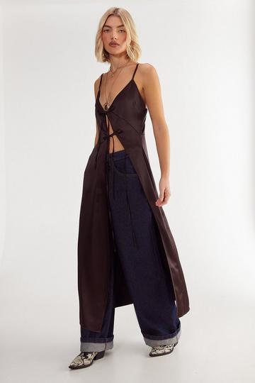 Satin Asymmetric Tie Maxi Top chocolate