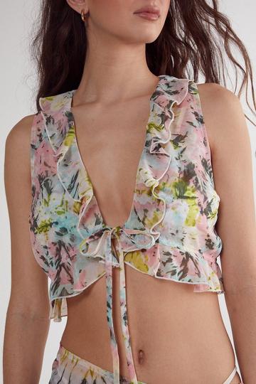 Tie Dye Ruffle Tie Front Beach Top multi