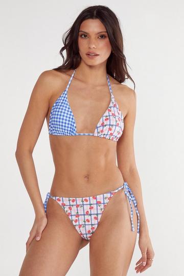 Floral Gingham Mix Triangle Bikini blue
