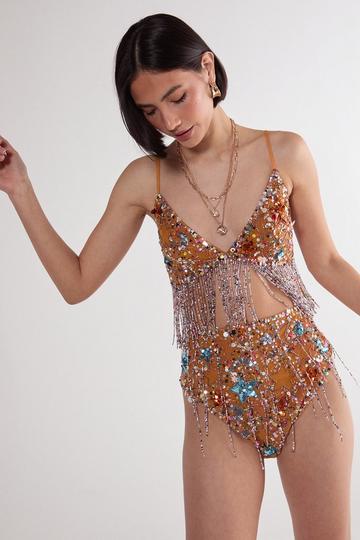 Star Embellished Tassel Booty Shorts orange