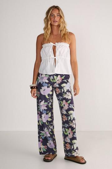 Floral Print Denim Wide Leg Jean black