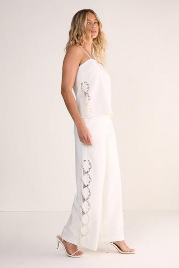 Cutwork Side Tailored Wide Leg Pants white