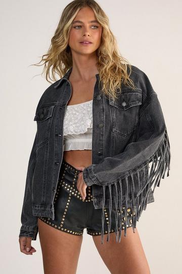 Denim Fringed Oversized Jacket black