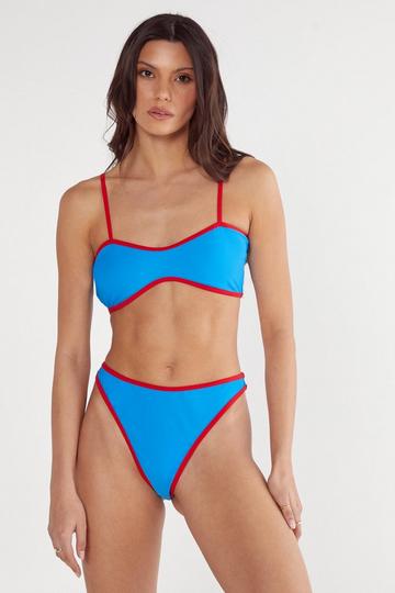 Contrast Binding High Leg Bikini blue