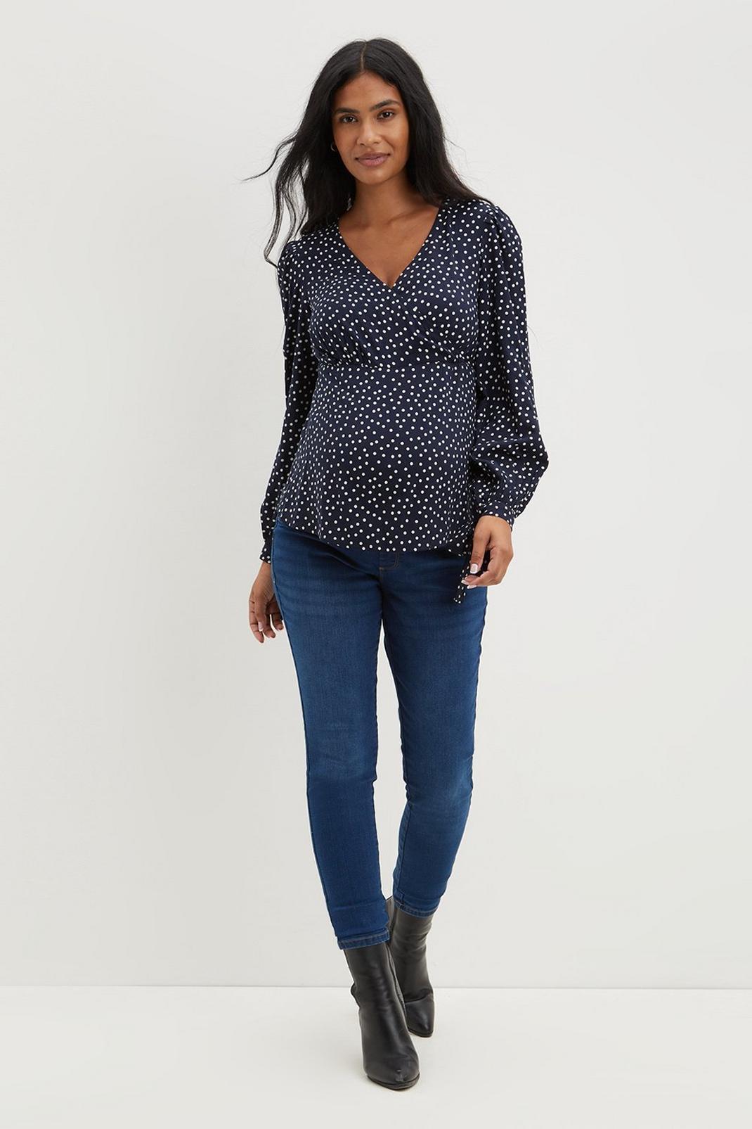 148 Maternity Navy Spot Wrap Top image number 2