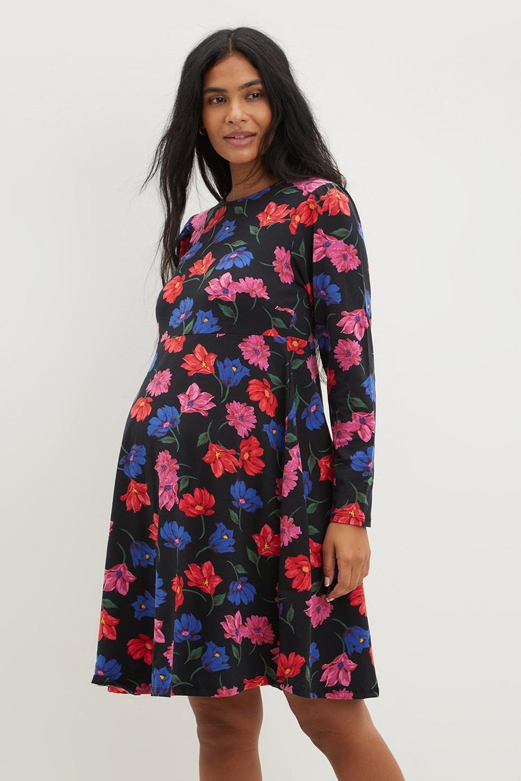 144 Maternity Floral Long Sleeve T Shirt Dress image number 1