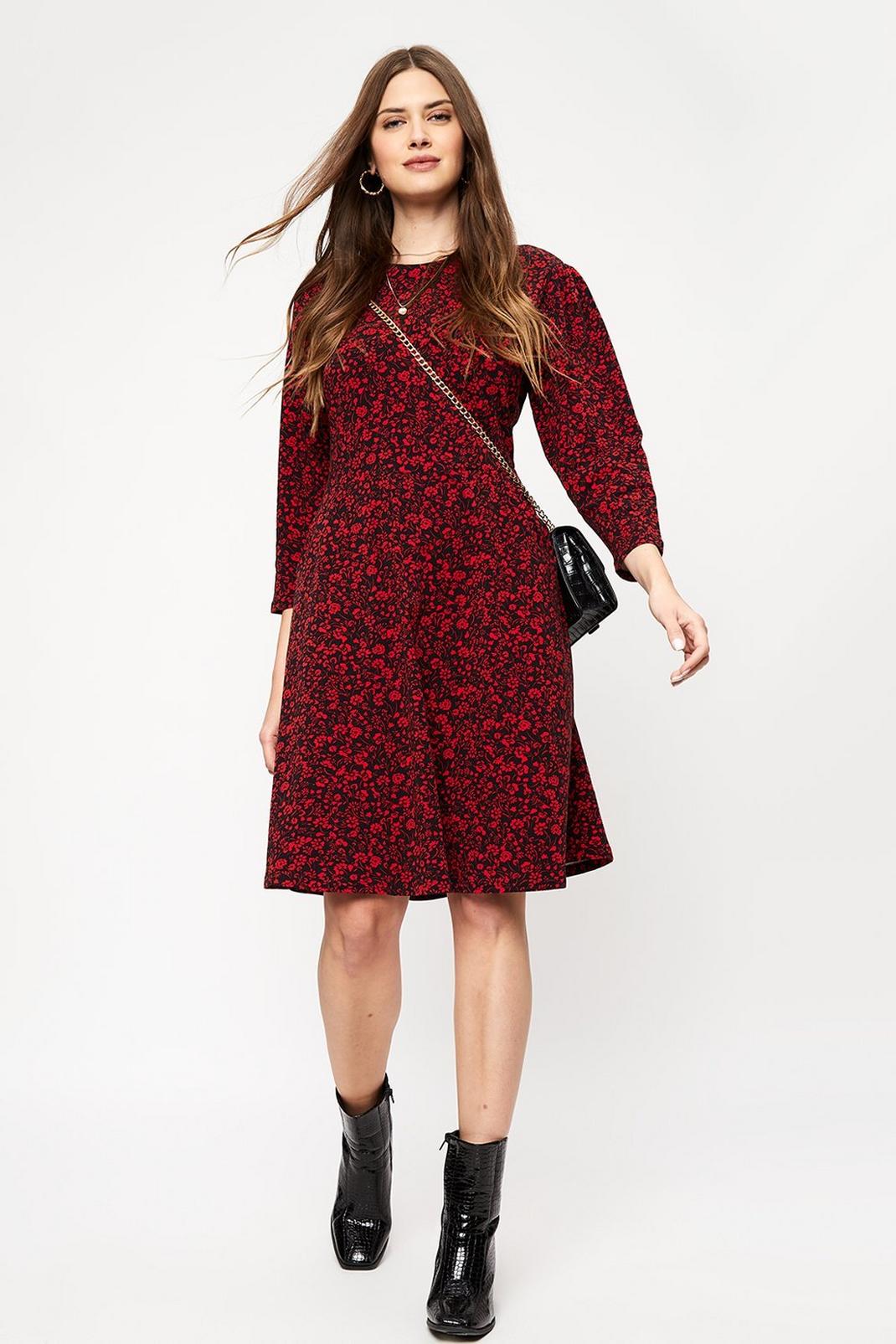 144 Tall Red Ditsy Long Sleeve T Shirt Dress image number 1