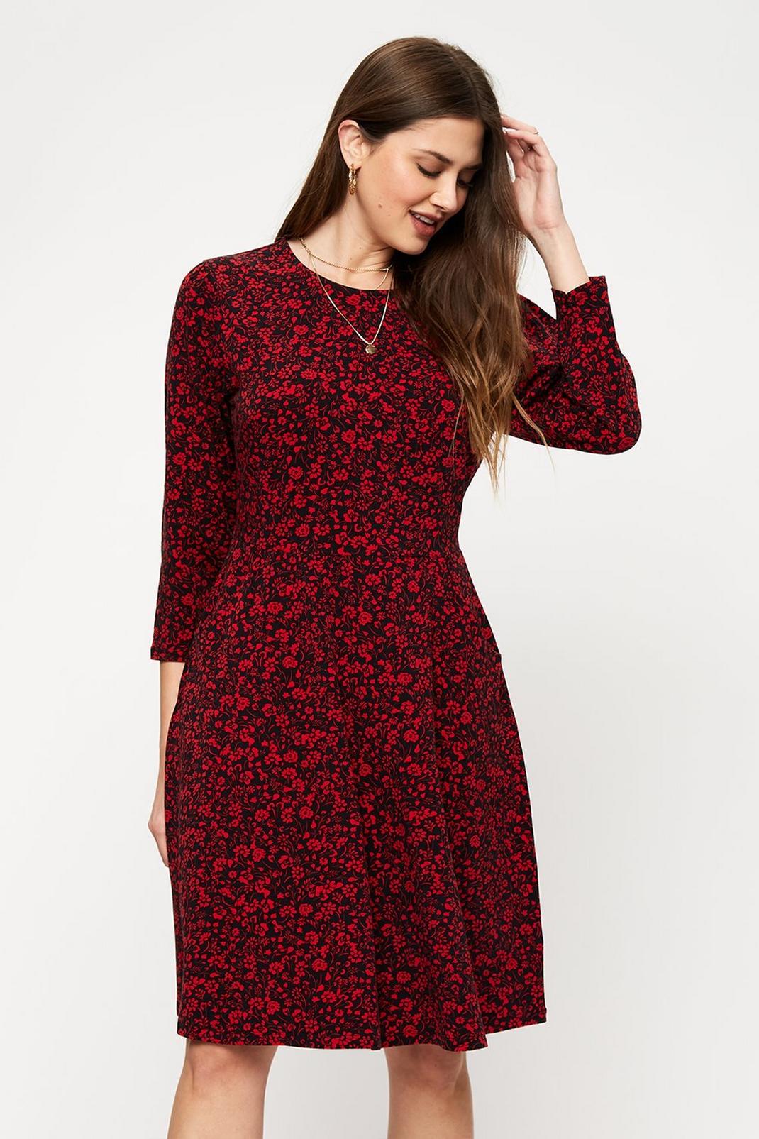 144 Tall Red Ditsy Long Sleeve T Shirt Dress image number 2