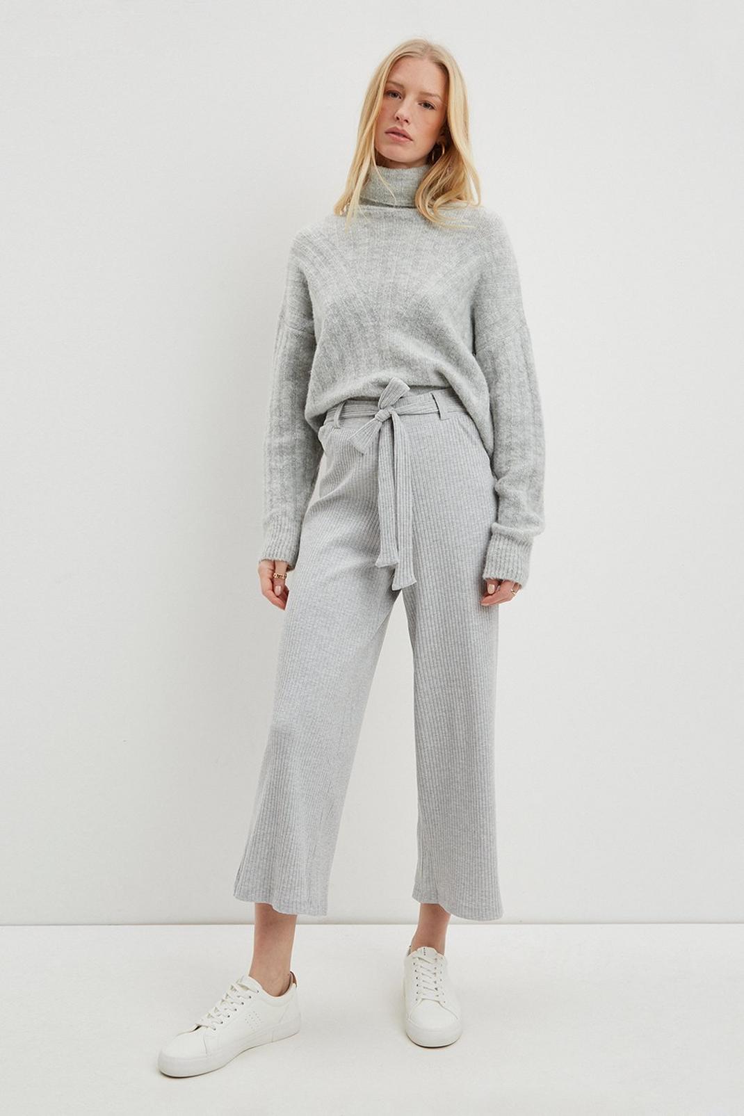Grey marl Tie Waist Soft Touch Flared Culotte image number 1