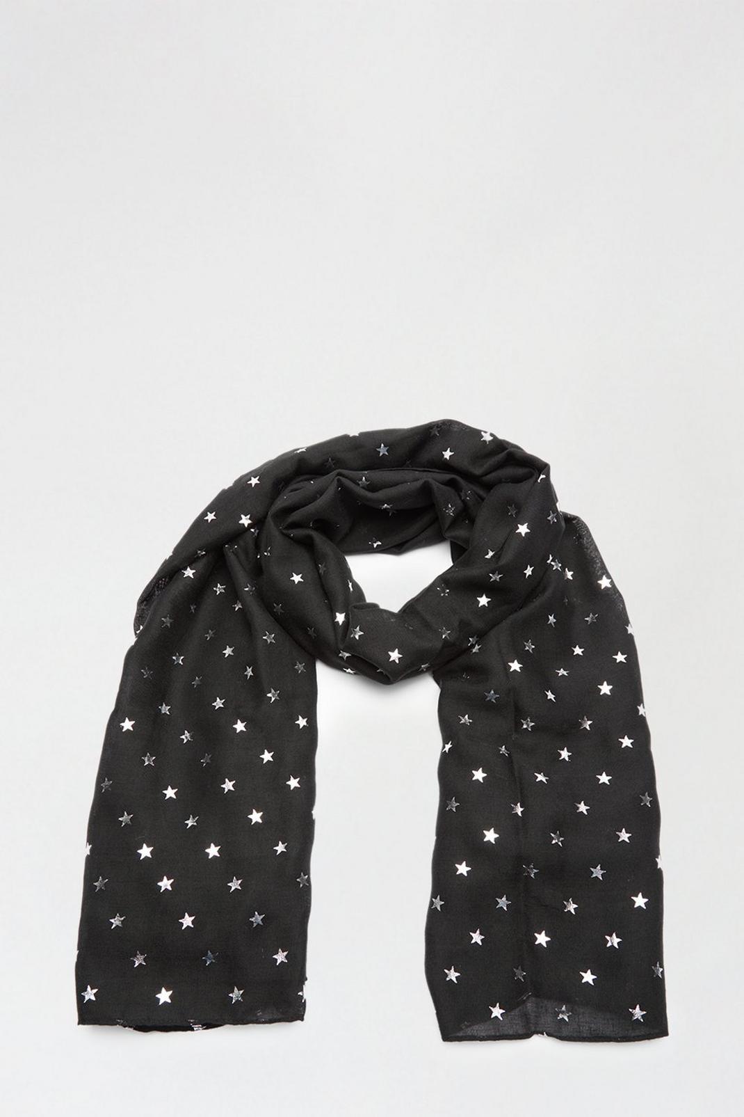 105 Recycled Black Silver Star Lightweight Scarf image number 2