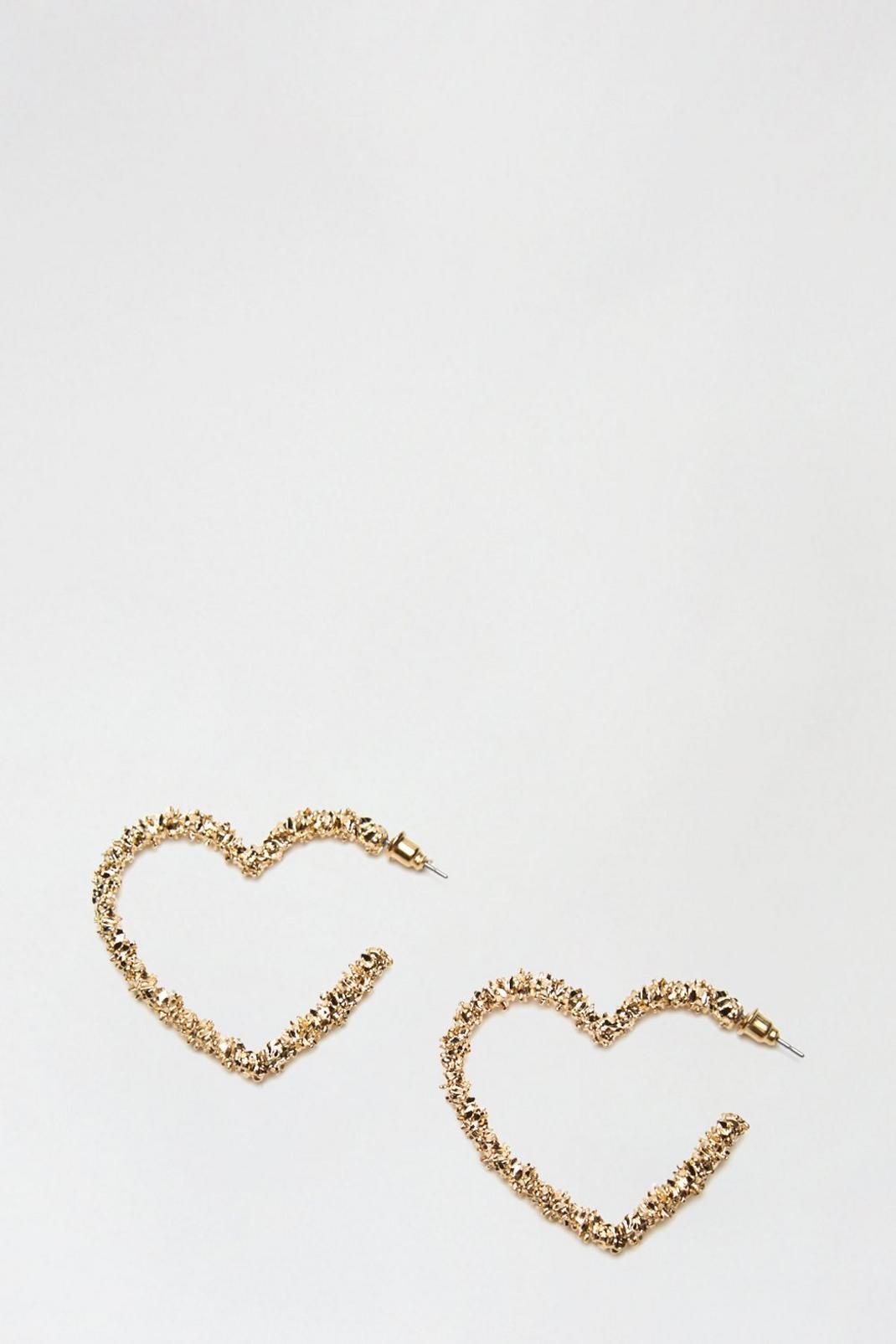 128 Gold Textured Open Heart Earrings image number 1