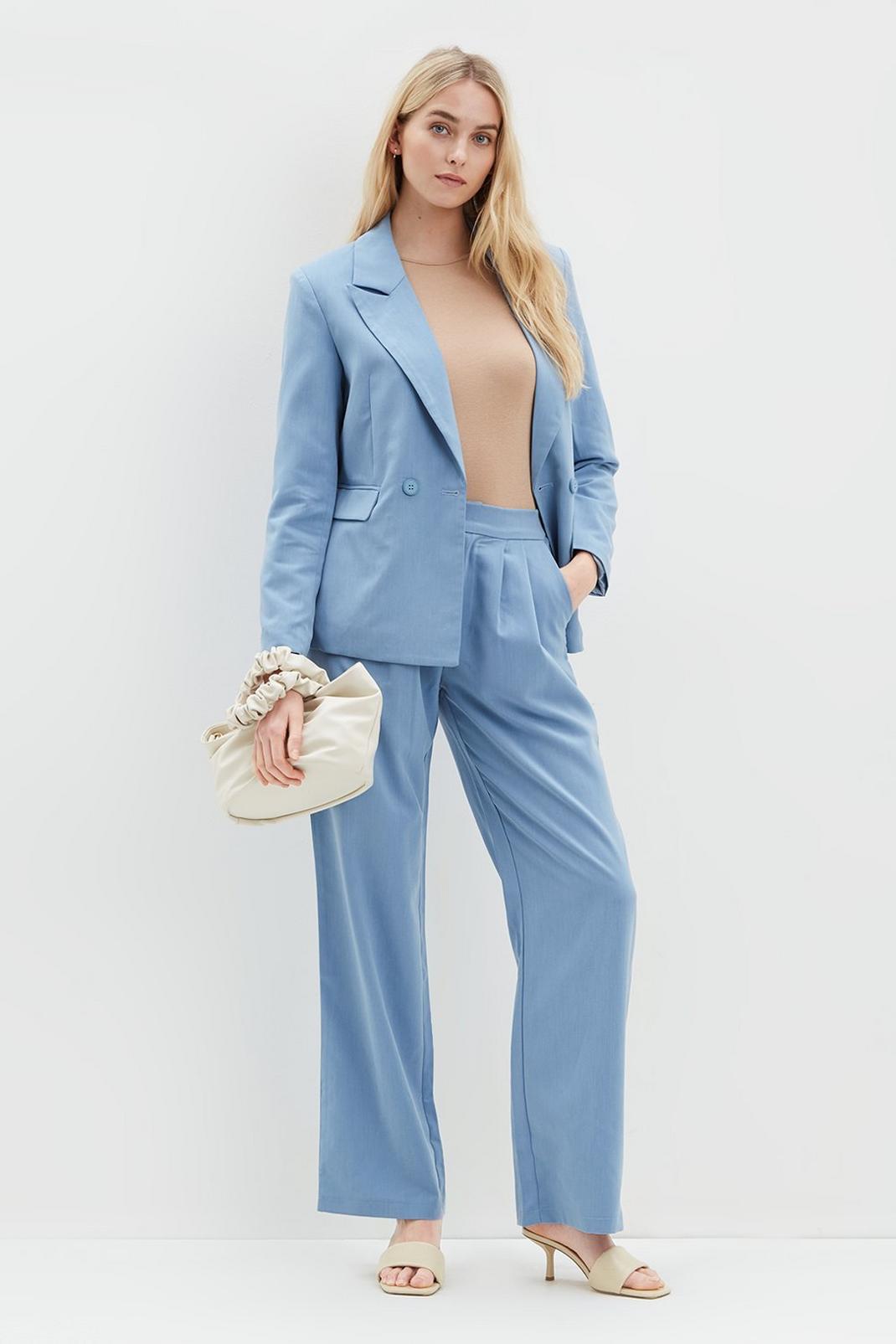 Blue Tapered Wide Leg Trousers image number 1