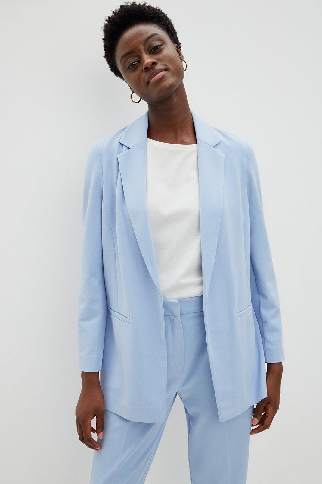 Blue Scuba Crepe Lightweight Relaxed Blazer image number 1