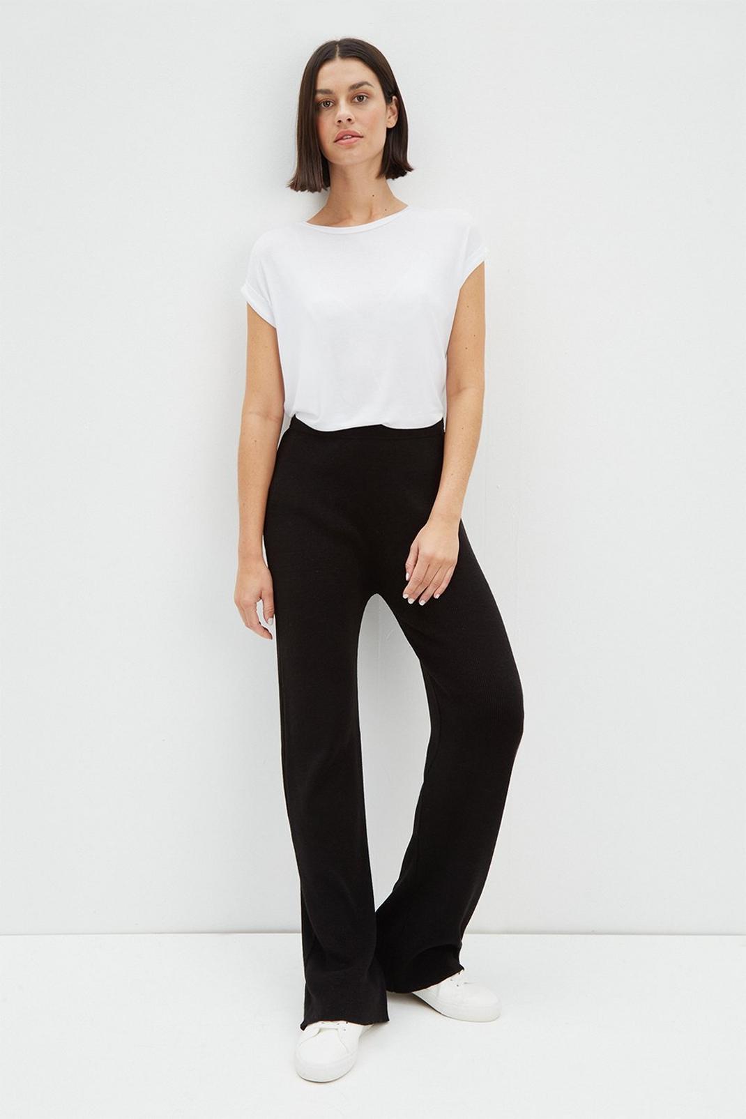 Black Knitted Wide Leg Trousers  image number 1