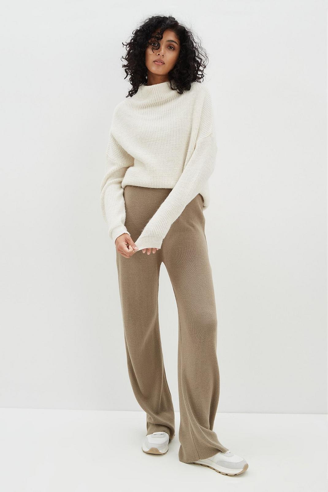 Brown Knitted Wide Leg Trousers image number 1