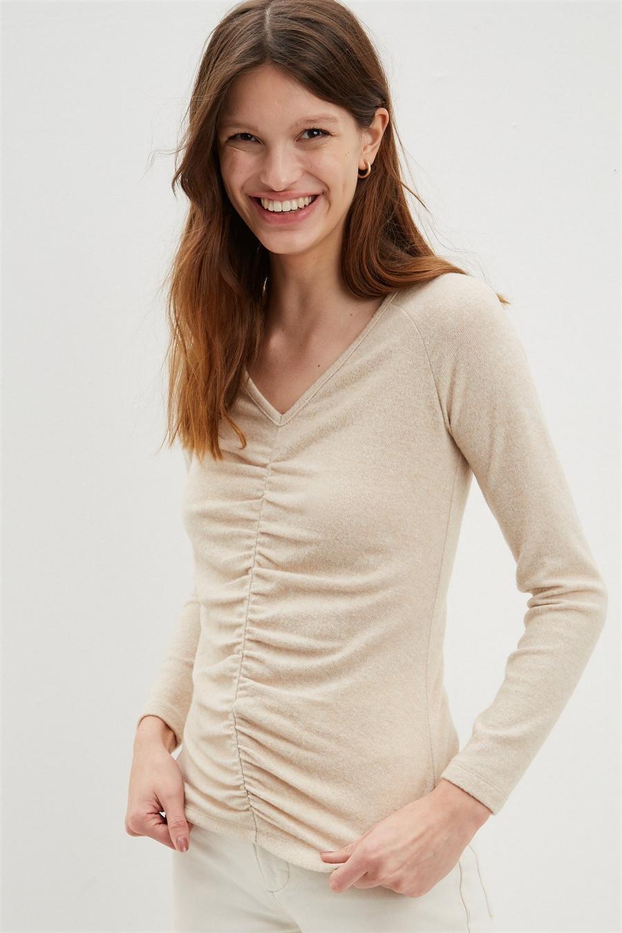 Long Sleeve Soft Touch Ruched Front Top