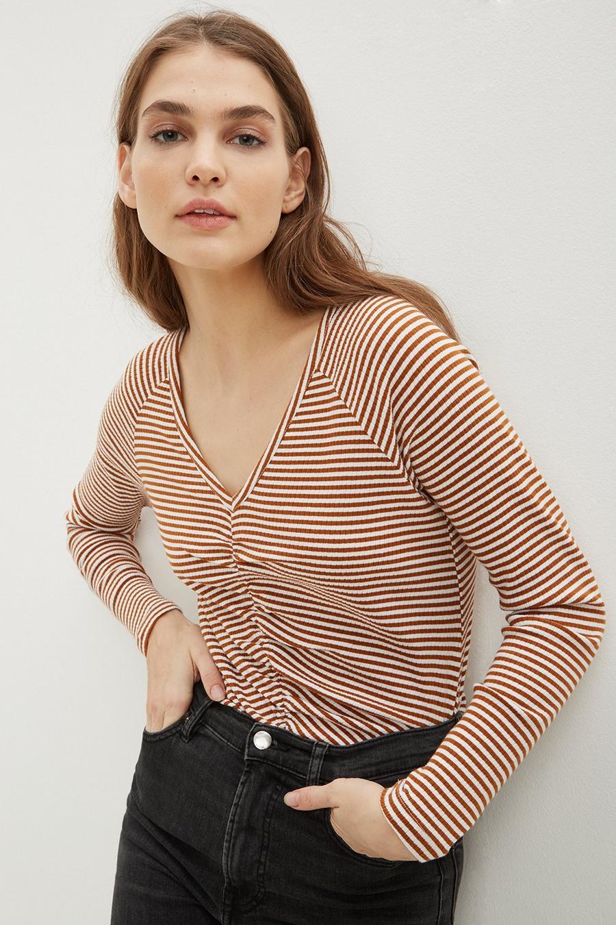 Long Sleeve Ruched Front Top
