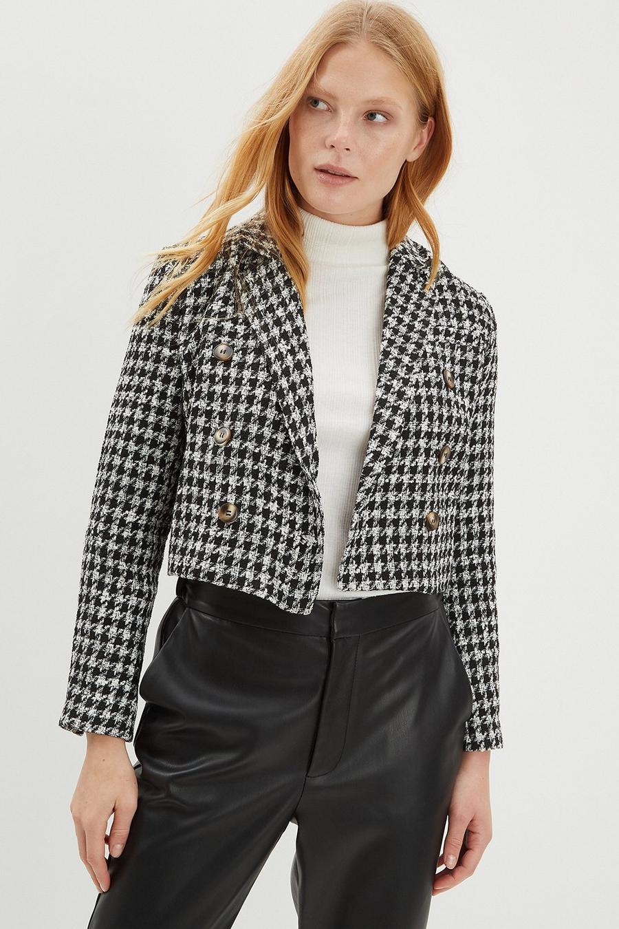 Double Breasted Dogtooth Cropped Blazer