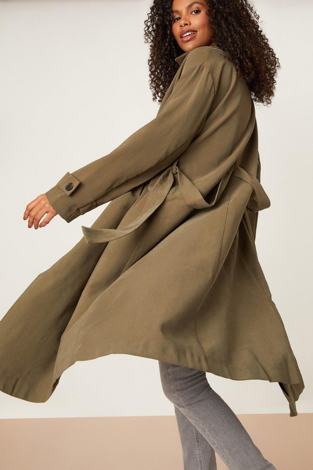 Khaki Long Duster Light Weight Trench Coat image number 1