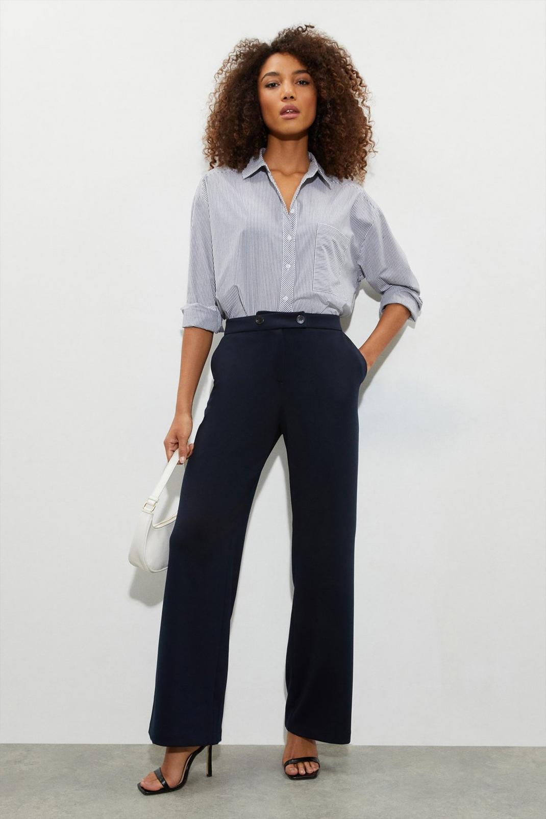 Navy Ponte Wide Leg Trousers image number 1