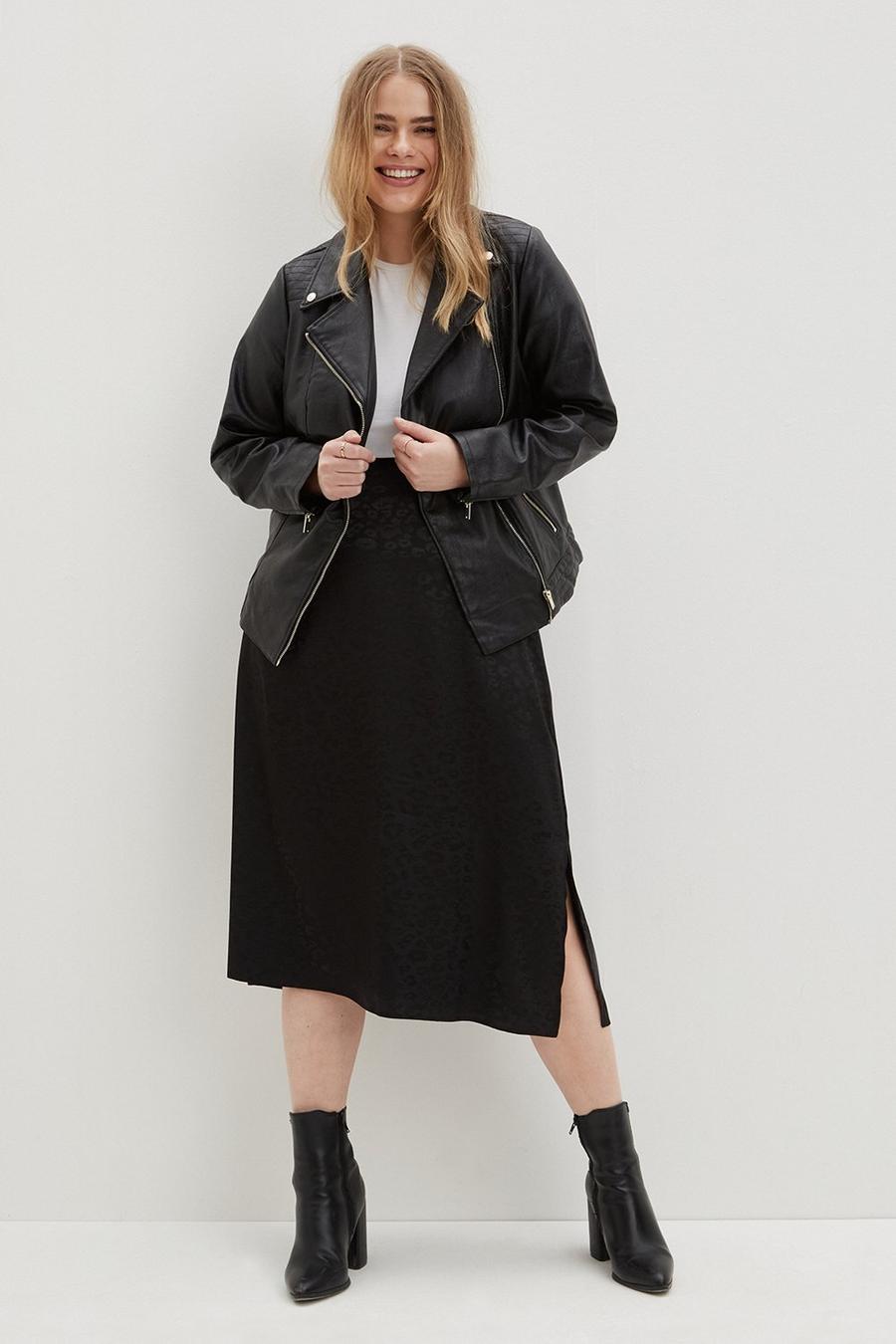 Curve Black Animal Satin Jacquard Midi Skirt