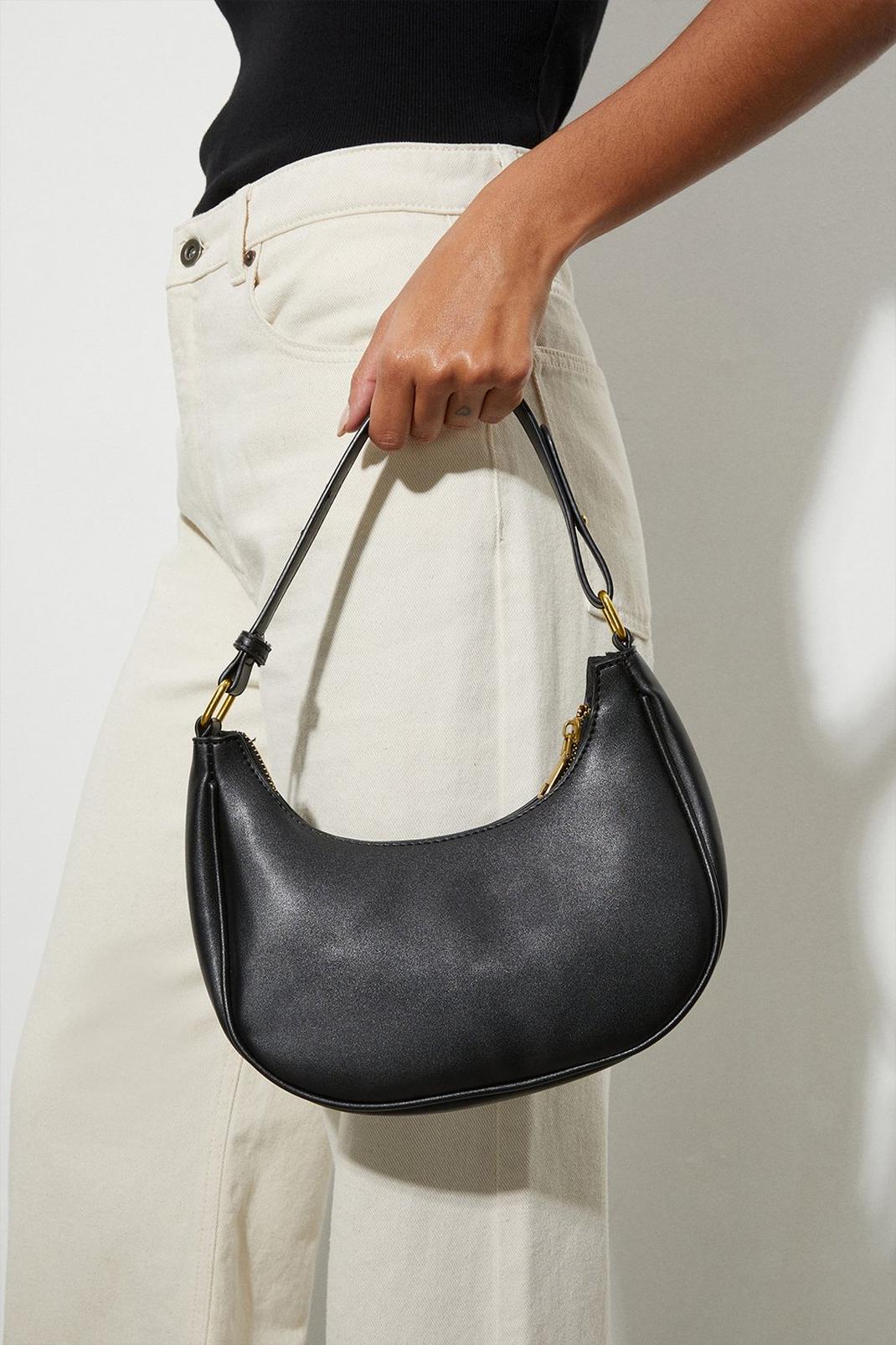 Black Shoulder Bag With Adjustable Length Strap image number 1