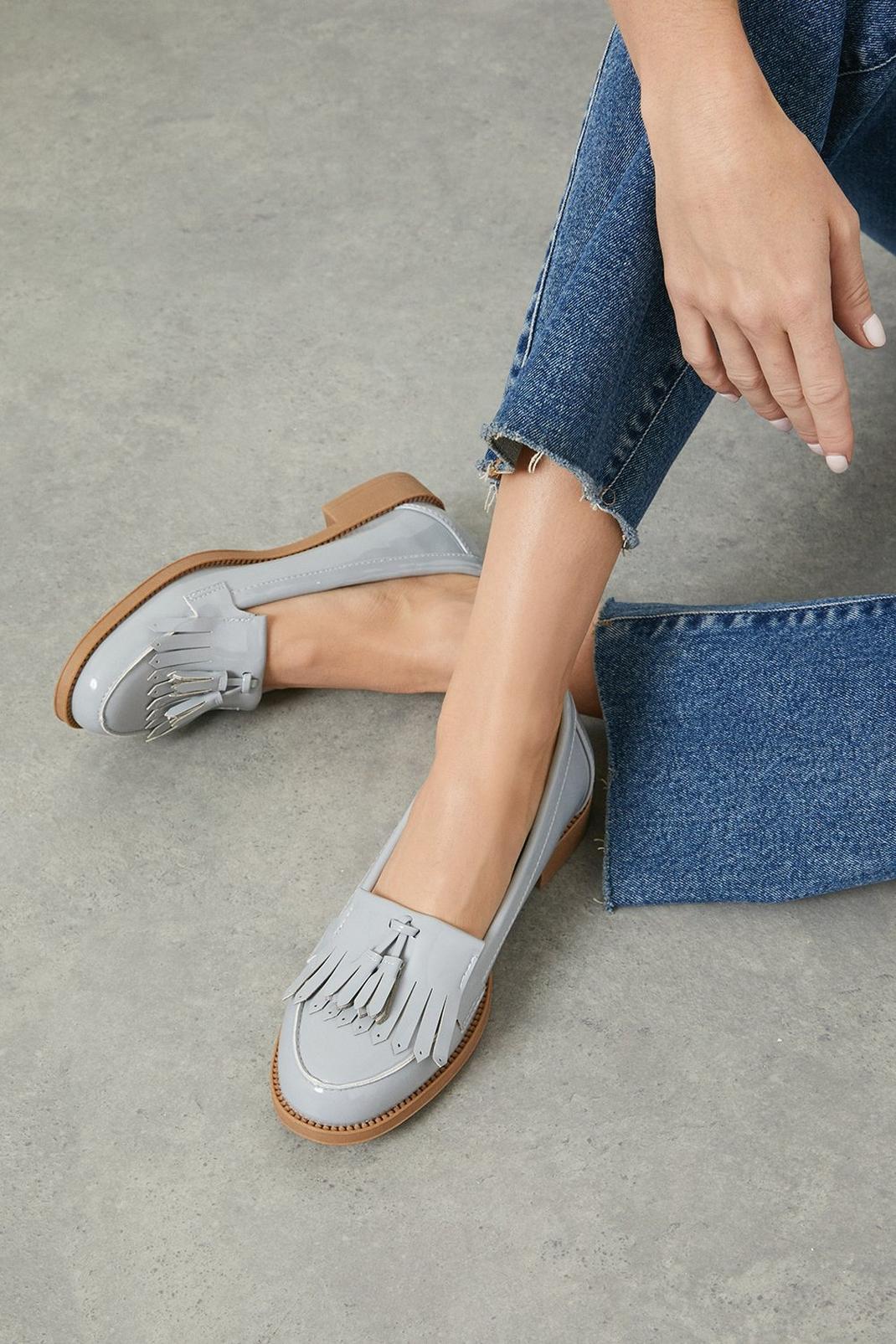 Grey Wide Fit Leigh Fringe Loafers image number 1