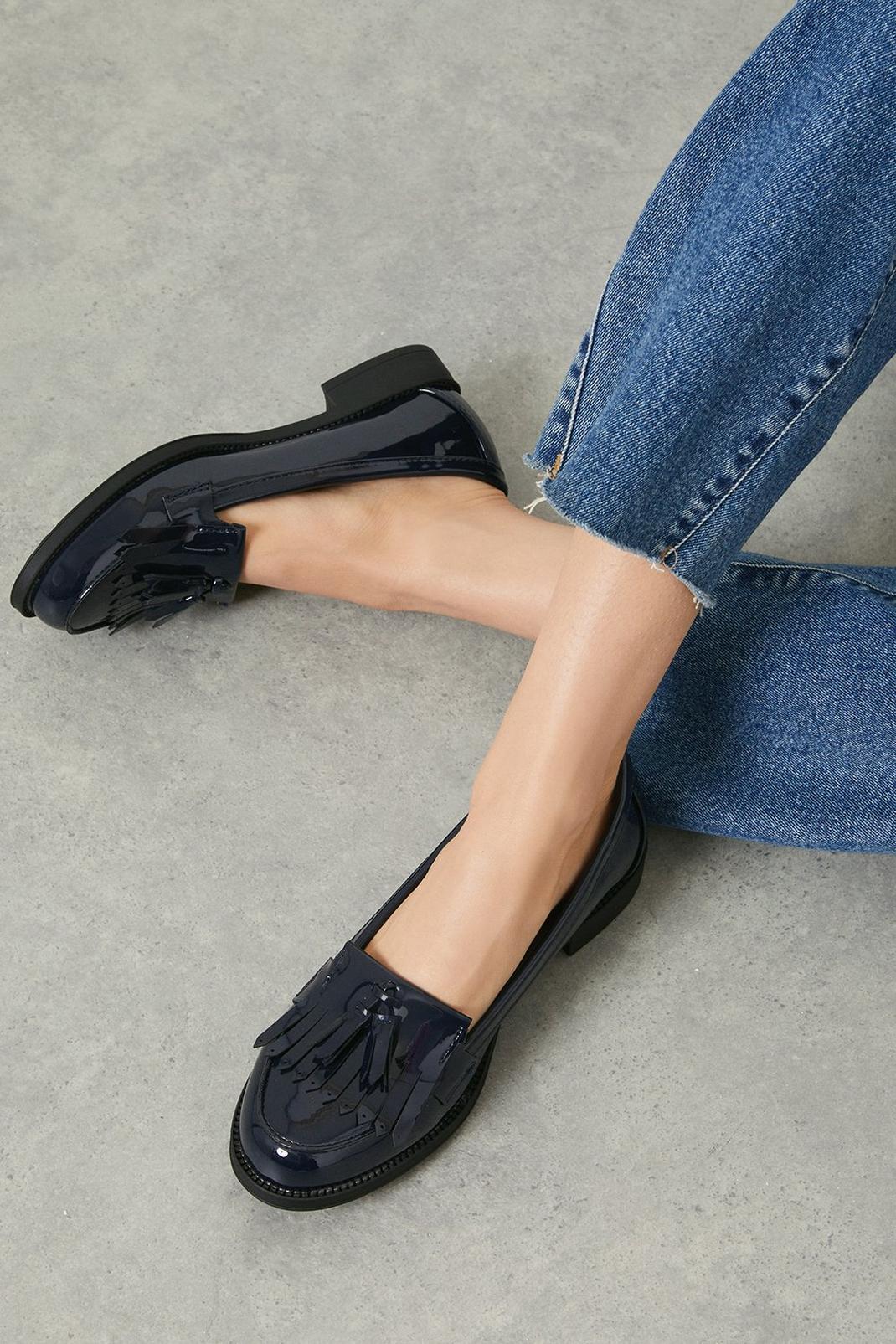 Navy Wide Fit Leigh Fringe Loafers image number 1