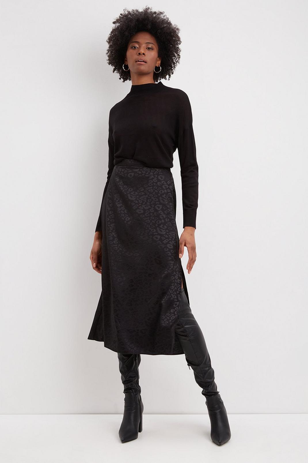105 Tall Black Animal Satin Jacquard Midi Skirt image number 2