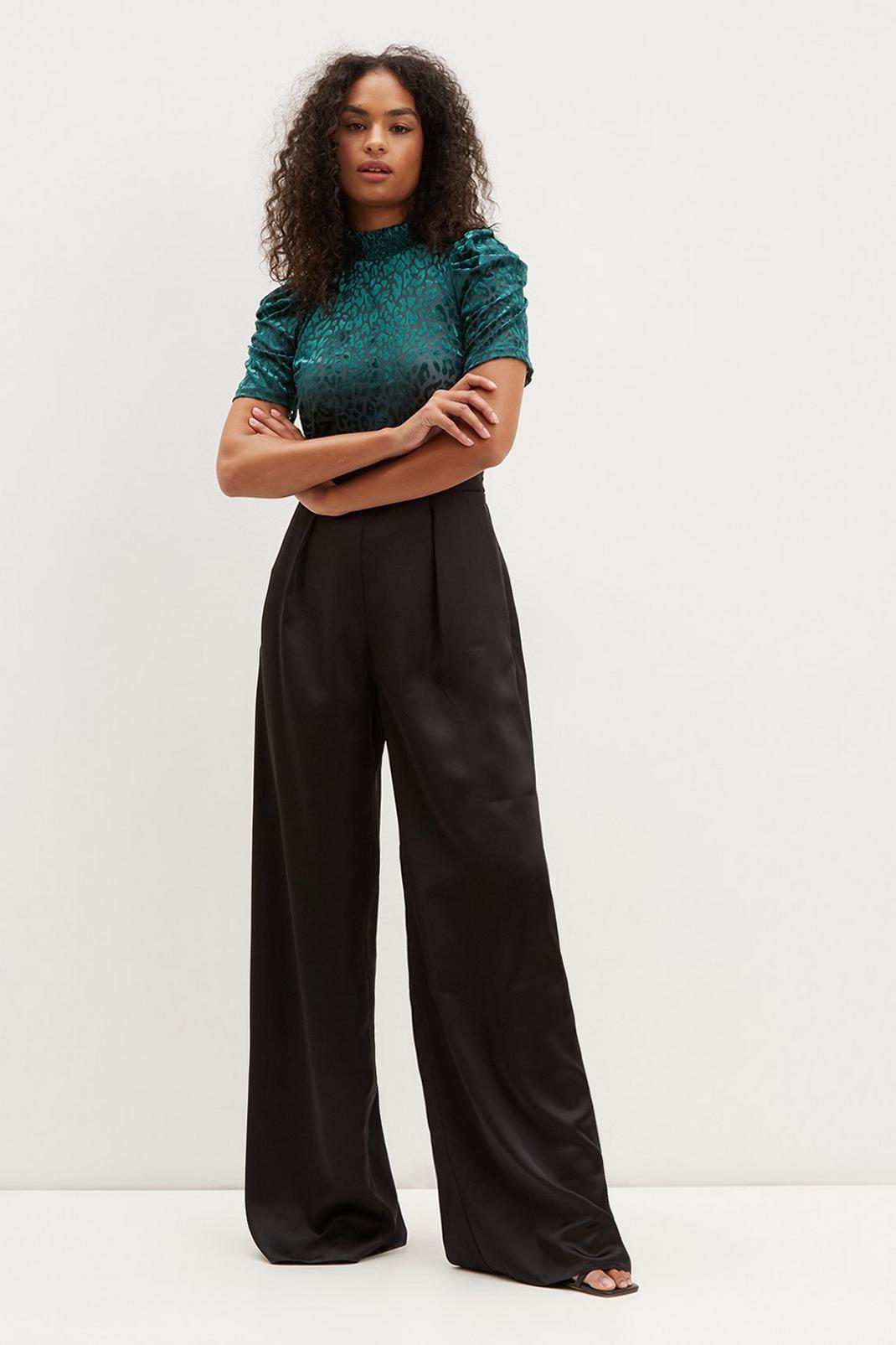 Black Tall Satin Wide Leg Trousers image number 1