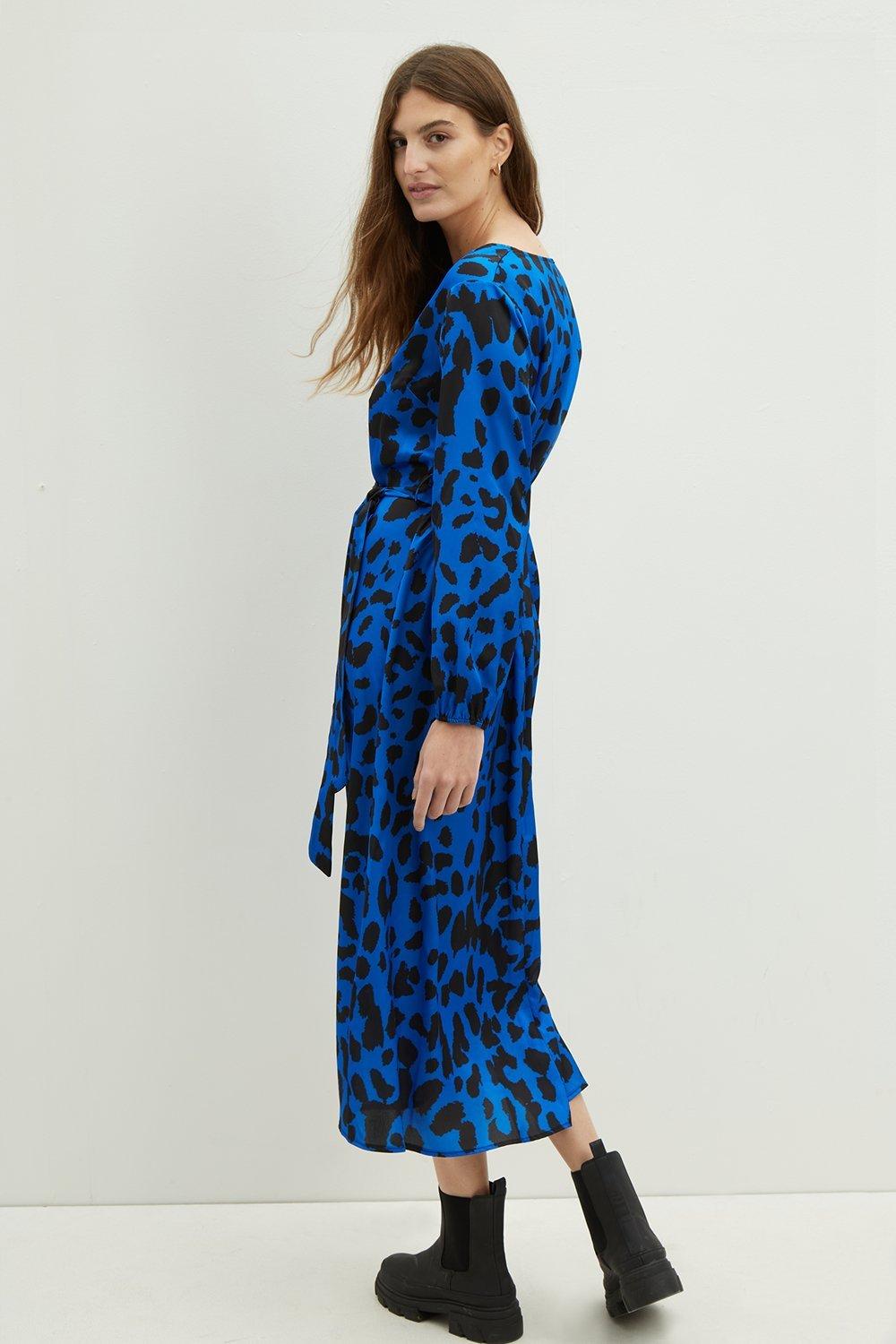 Blue Leopard Printed Satin Maxi Dress | Dorothy Perkins UK