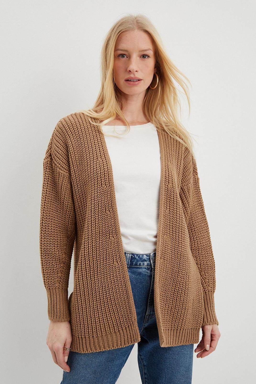 Camel Chunky Knit Cardigan image number 1