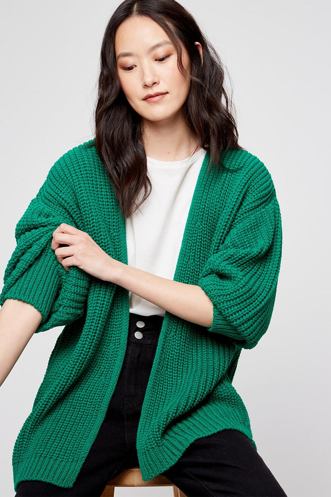 Emerald Chunky Knit Cardigan image number 1