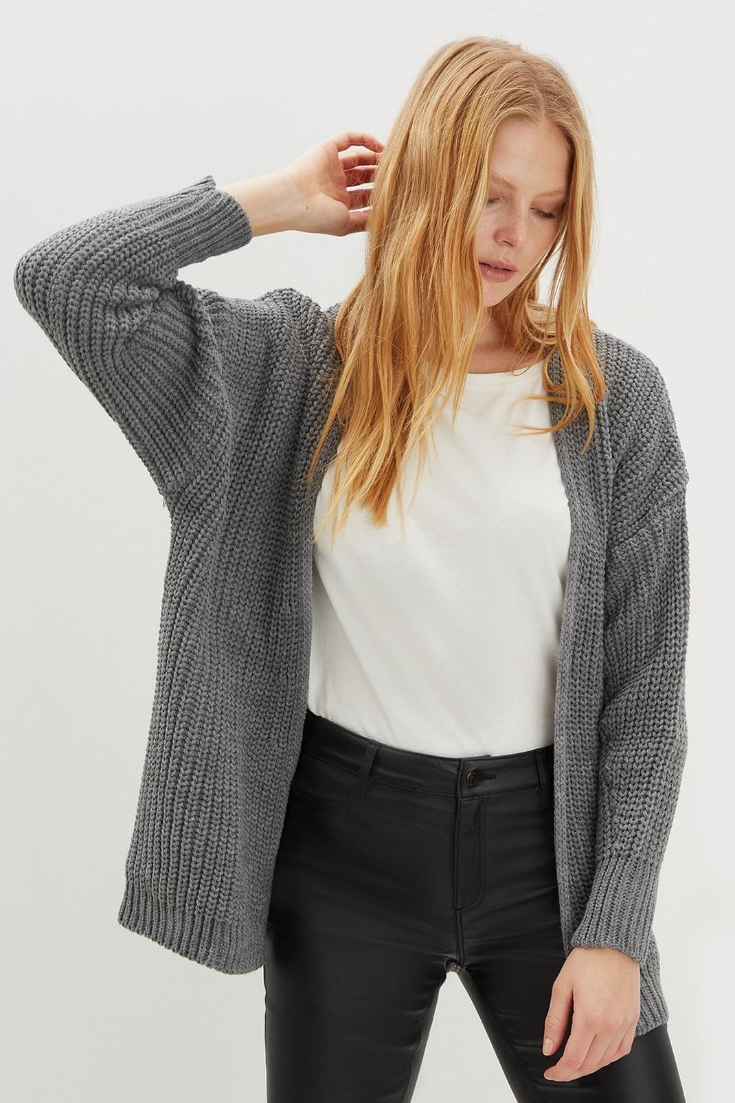 Grey marl Chunky Knit Cardigan image number 1