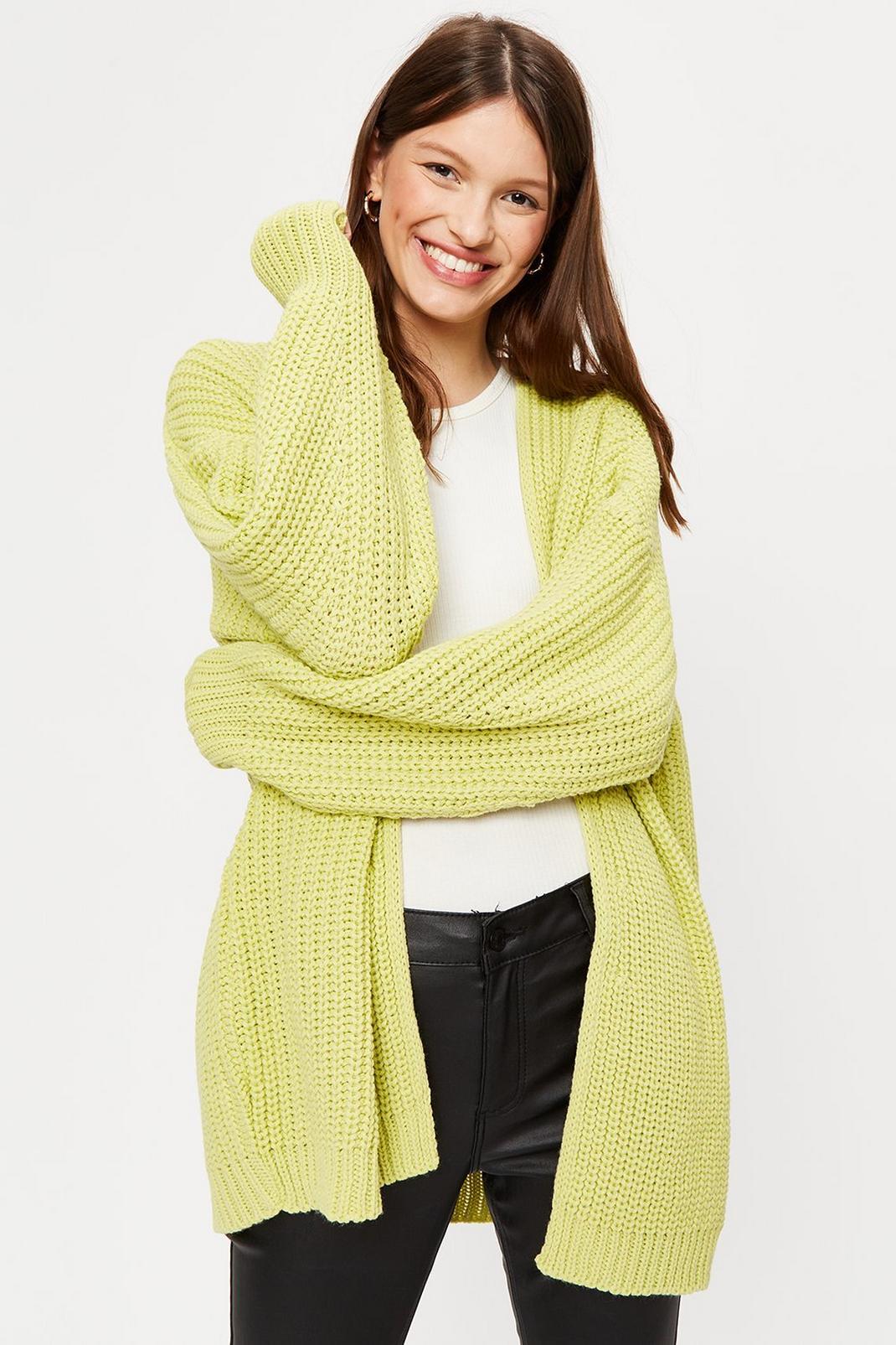 Lime Chunky Knit Cardigan image number 1