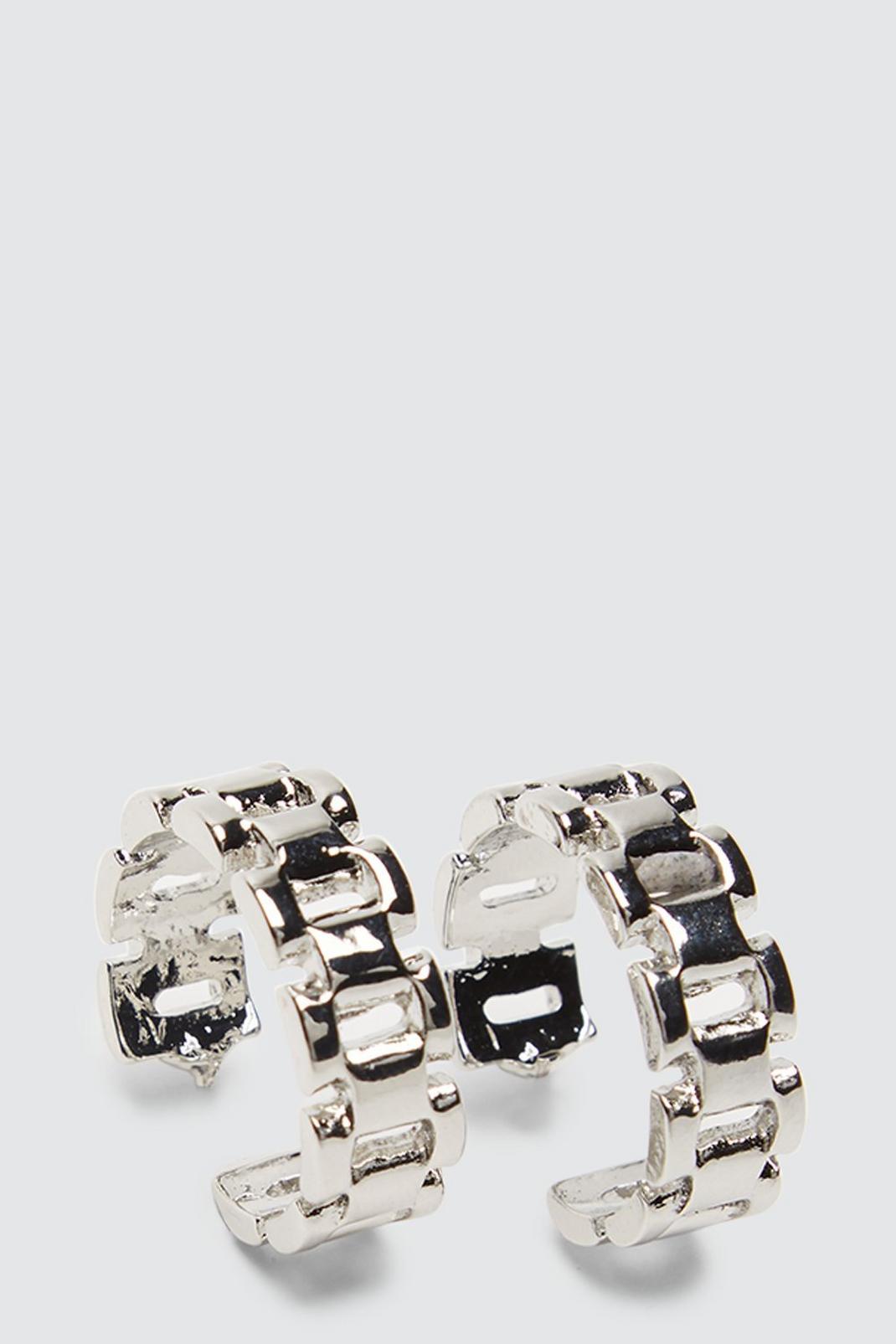 163 Silver Cutout Metal Hoop Earrings image number 2