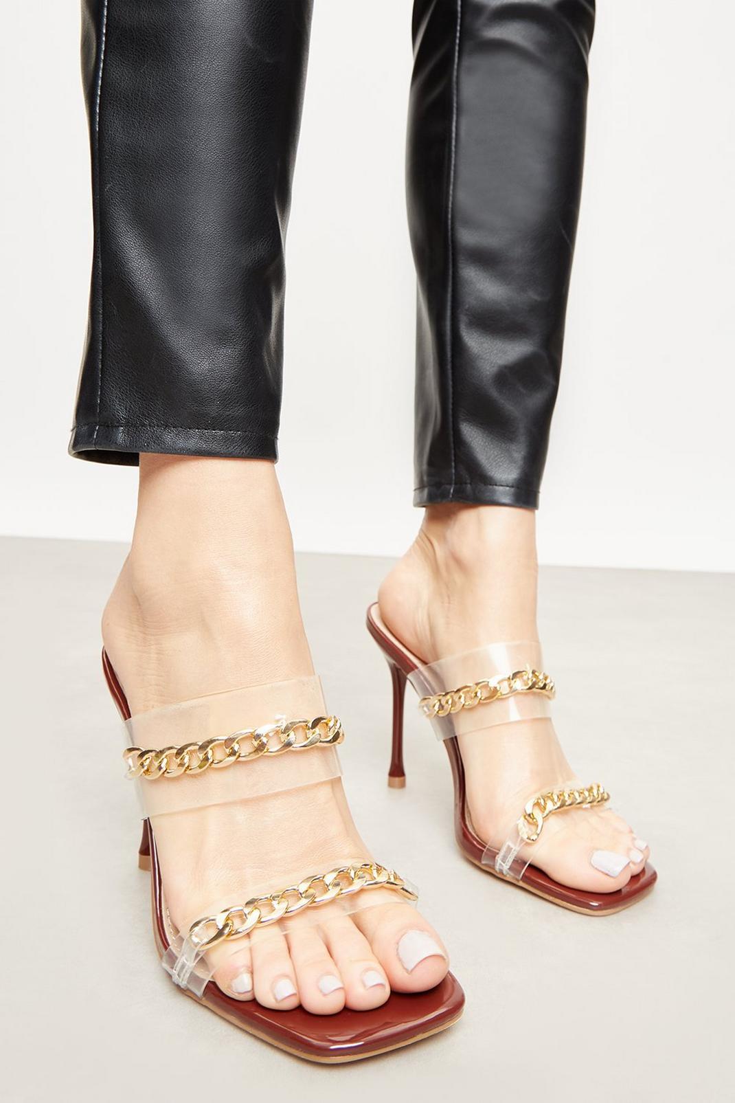 197  Faith: Des Clear Gold Chain Heeled Mule image number 1