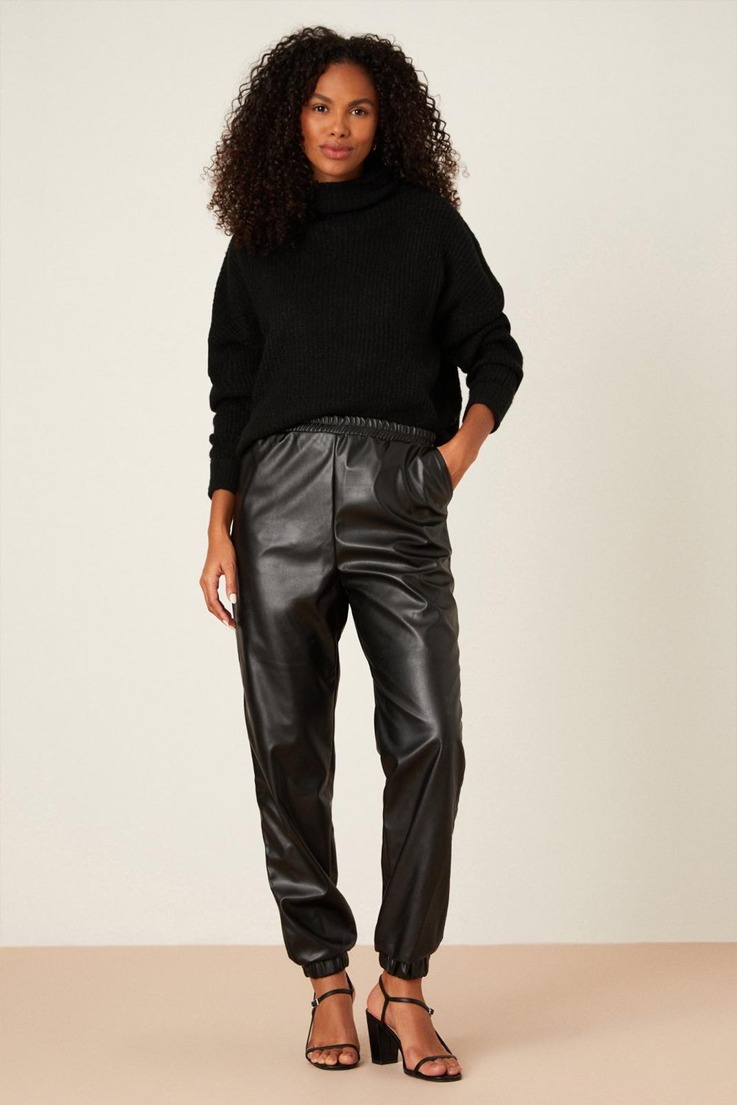Black Faux Leather Joggers image number 1