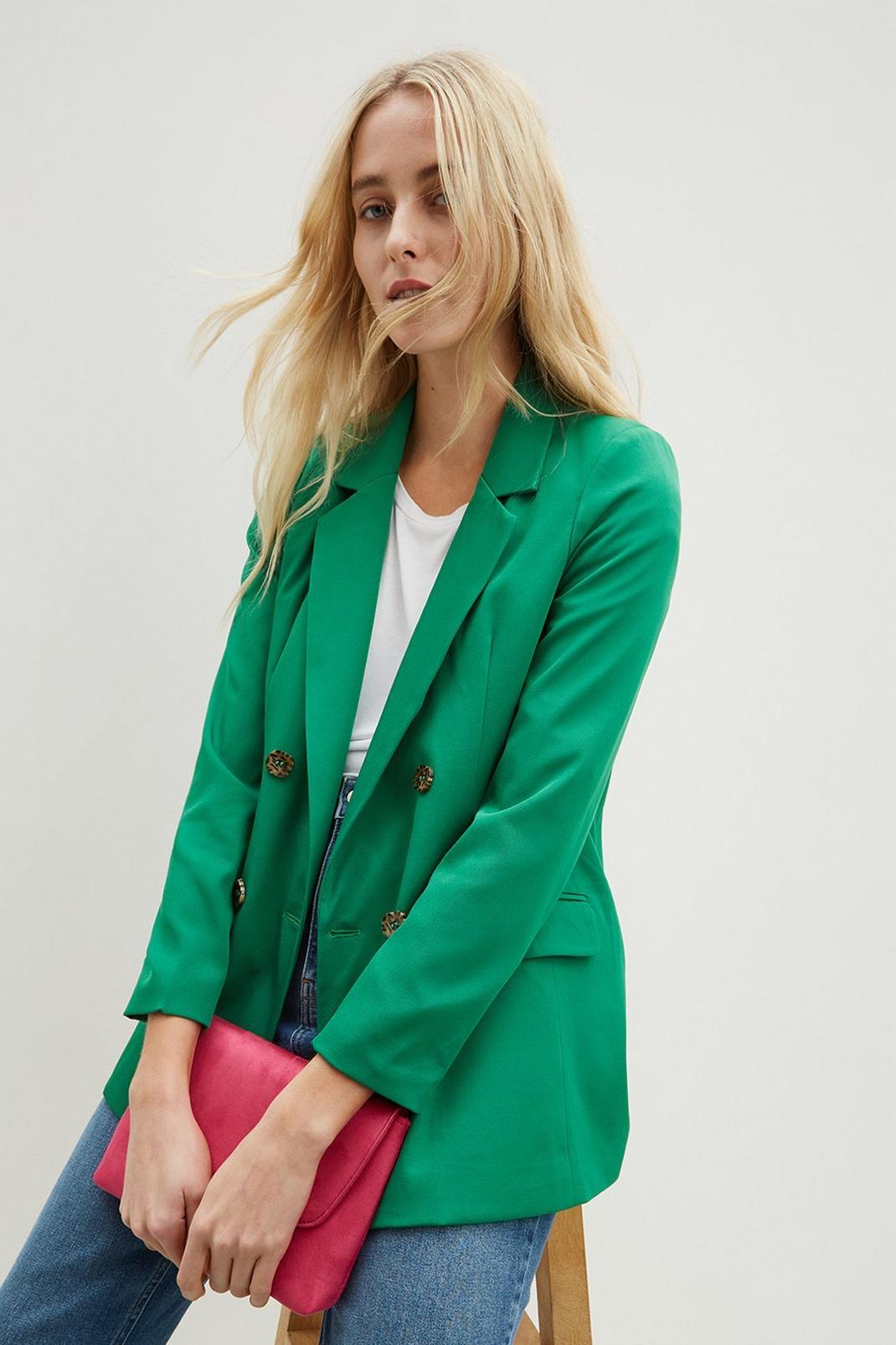 Green Double Breasted Oversized Blazer image number 1
