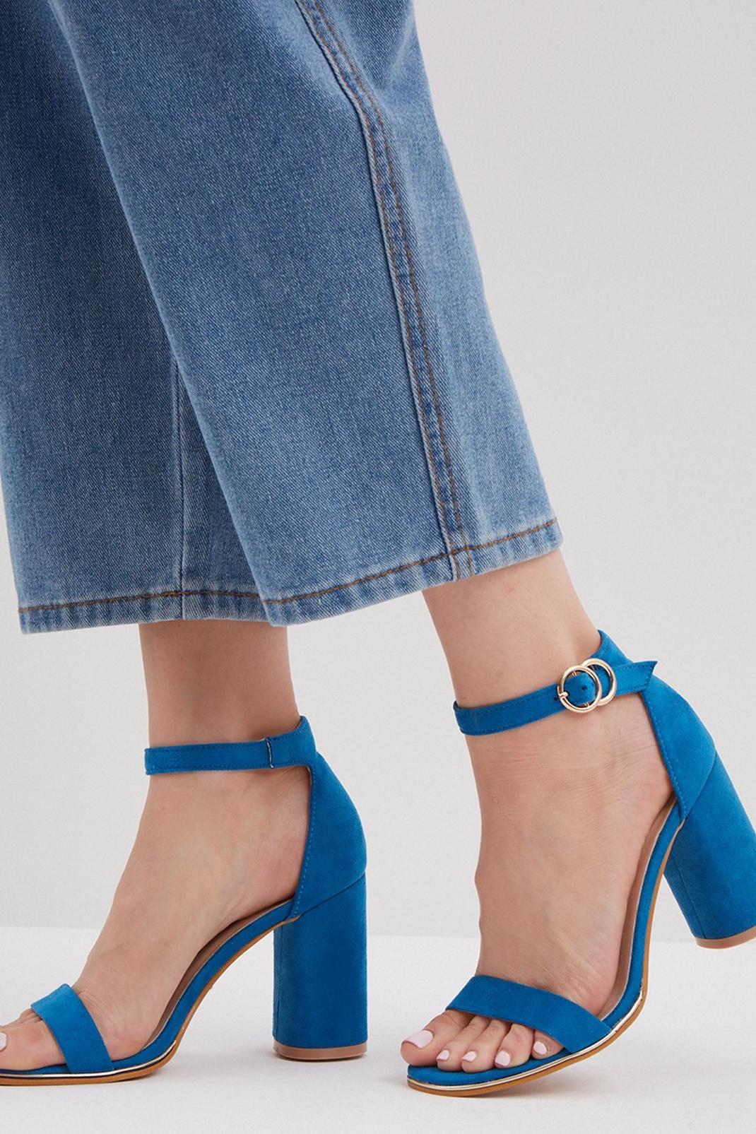 Blue Wide Fit Smooth Block Heel Sandals image number 1