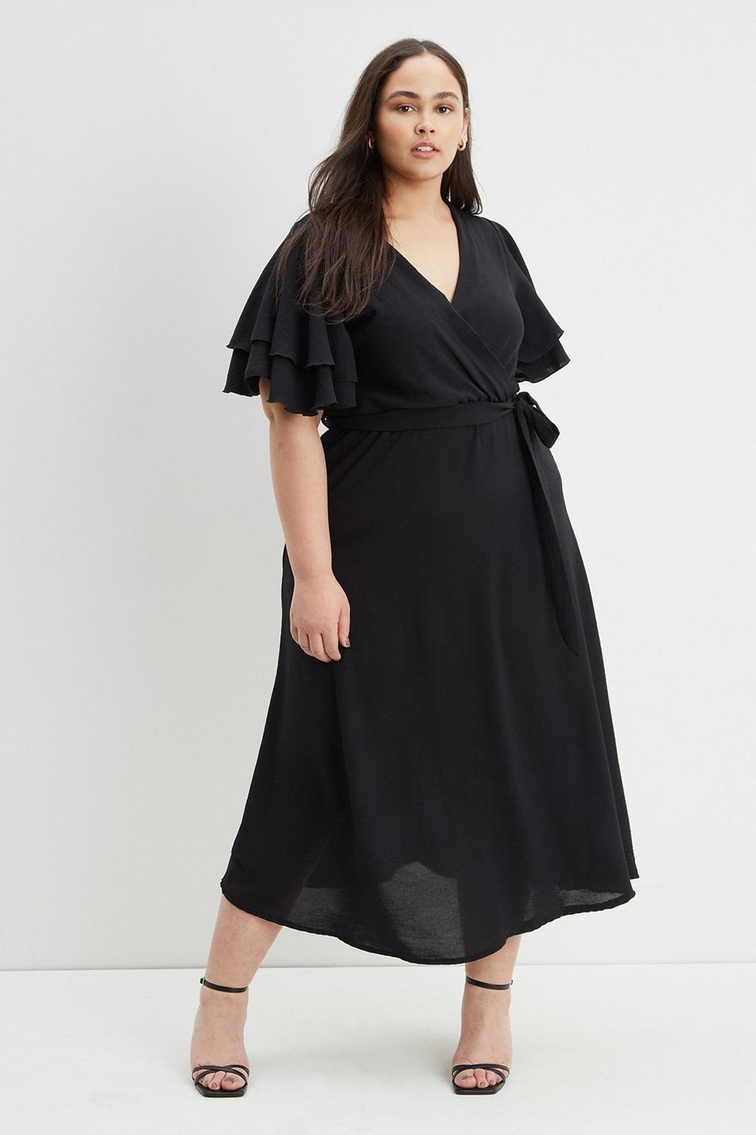 Black Curve Ruffle Sleeve Midaxi Dress image number 1