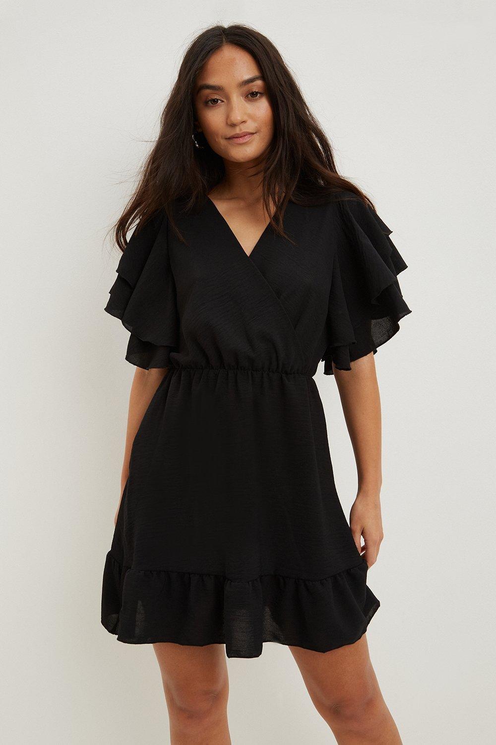 black dress with ruffles in front