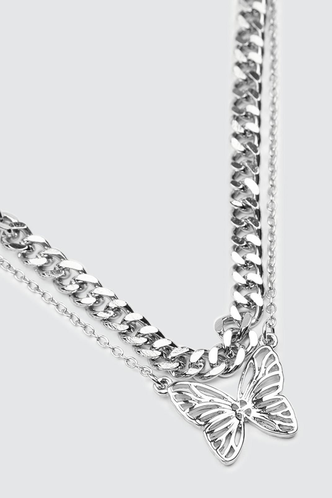 163 Silver Butterfly Layering Necklace image number 2