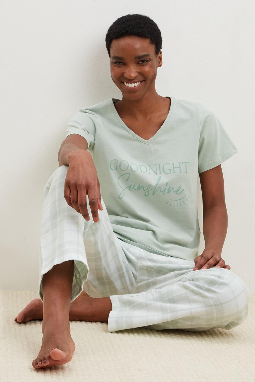 Green Goodnight Sunshine Tee And Wide Leg Pj  image number 1
